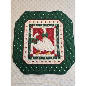 FRANCO Christmas Goose Quilted Cotton Placemat 14x14 Vtg Square Green Red White